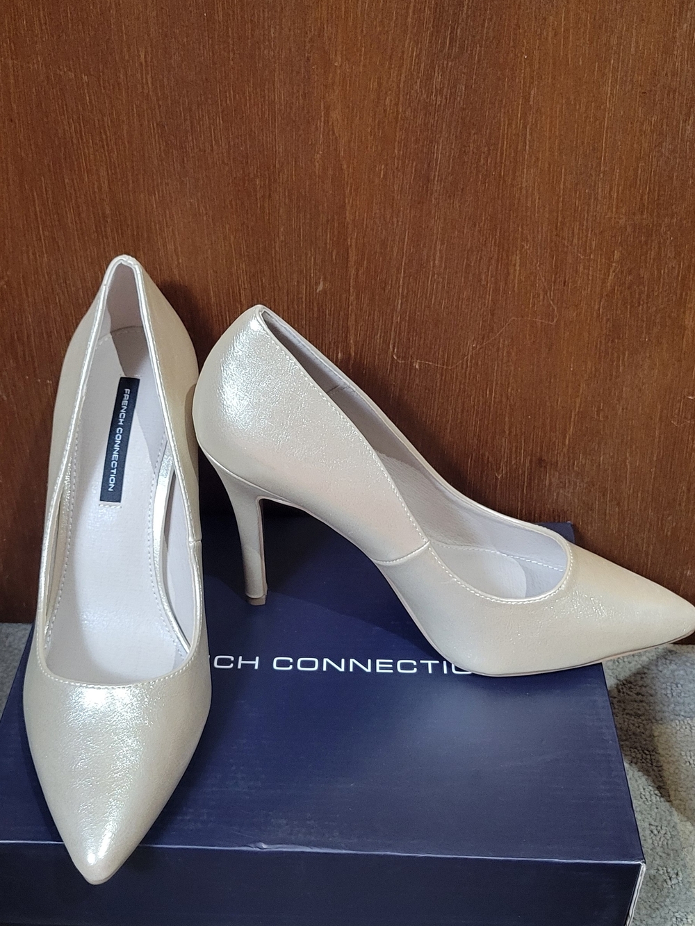 French Connection Pearlized Cream Pointed Stiletto Heels